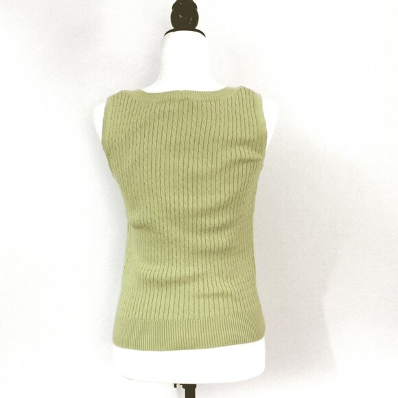 Vintage Chartreuse Sweater Vest Cable Knit Cotton Blend Tank Top Size Sm… - Picture 3 of 5